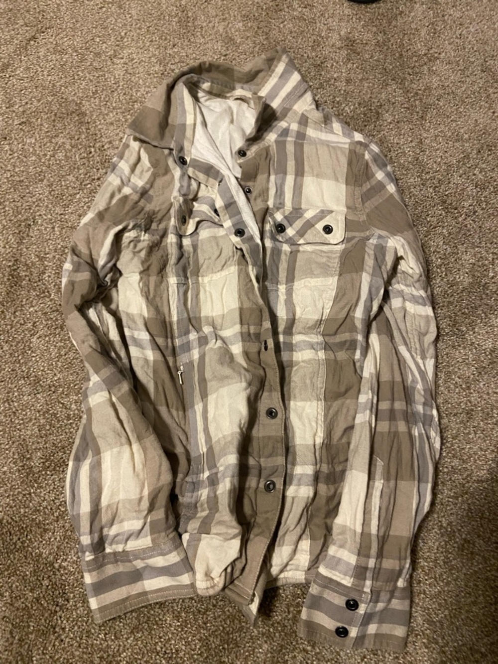 Prana Plaid Lightweight Shirt Jacket in Beige and Cream Women’s Medium